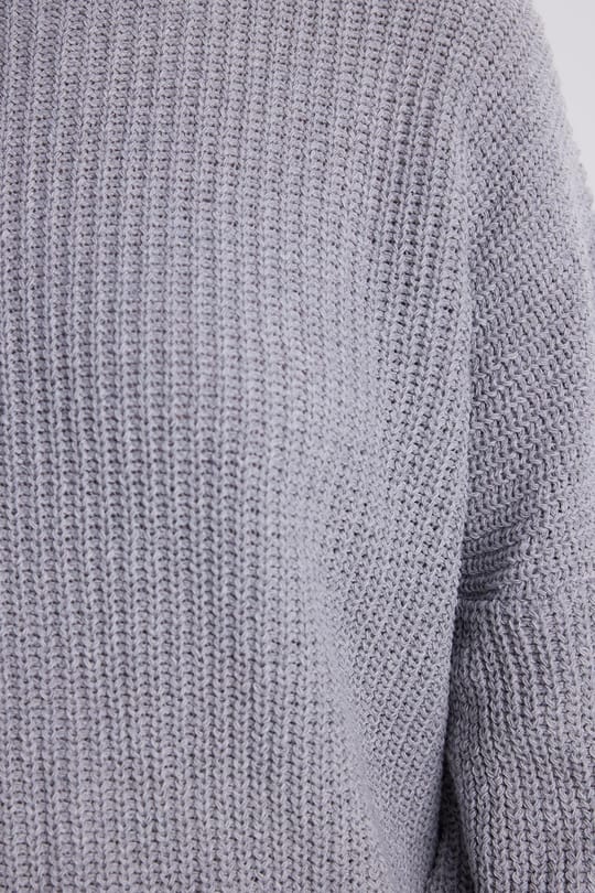 Kadın Oversize Geniş Kesim Örme Detaylı Bisiklet Yaka Gri Kazak