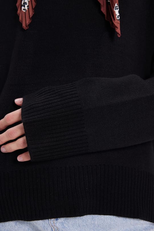 Kadın Oversize Geniş Kesim Bisiklet Yaka Siyah Kazak