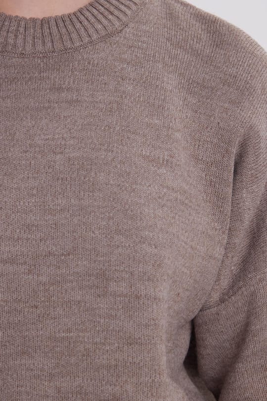 Kadın Oversize Geniş Kesim Bisiklet Yaka Vizon Kazak