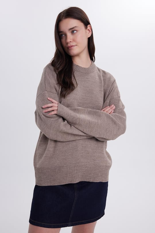 Kadın Oversize Geniş Kesim Bisiklet Yaka Vizon Kazak