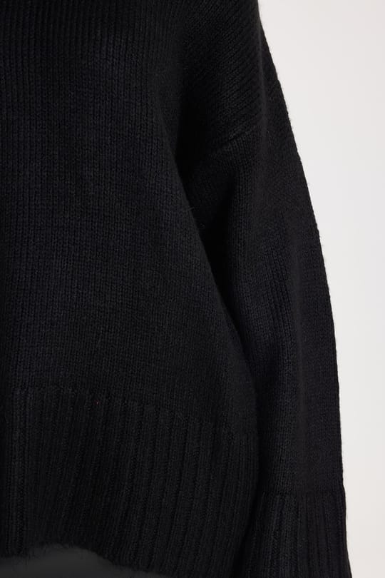 Kadın Oversize Geniş Kesim Bisiklet Yaka Truvakar Kollu Siyah Triko Kazak