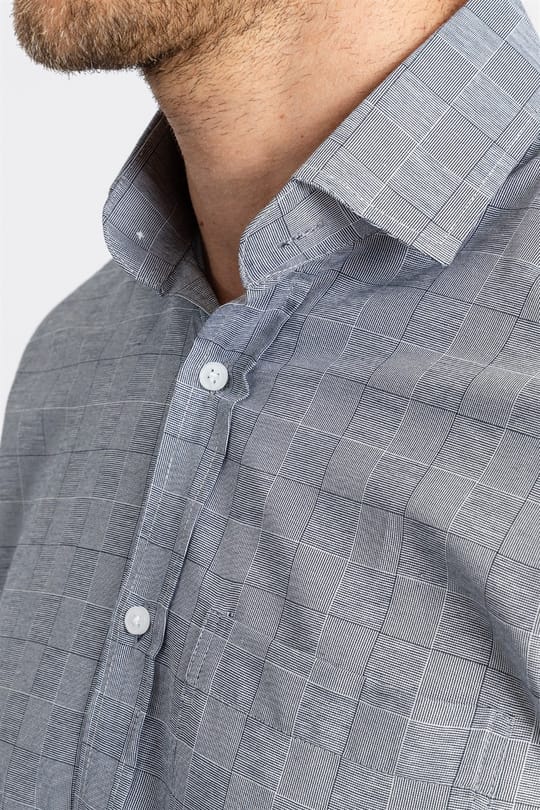 Erkek Regular Fit Klasik Kesim Pamuklu Kolay Ütü Çizgili Gri Gömlek