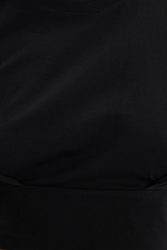 Kadın Slim Fit Bisiklet Yaka %100 Pamuk Yumuşak Dokulu Kolsuz Pileli Siyah Crop Bluz 