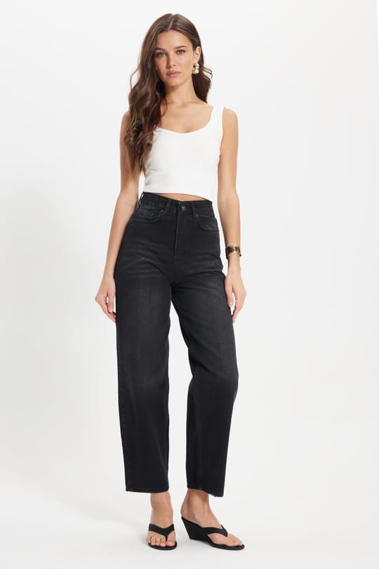 Kadın Slim Fit Dar Kesim Pamuklu Fitilli Kalın Askılı Ekru Crop Atlet