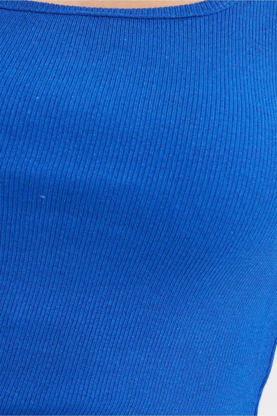 Kadın Slim Fit Dar Kesim Askılı Kare Yaka Pamuklu Saks Mavi Crop Atlet