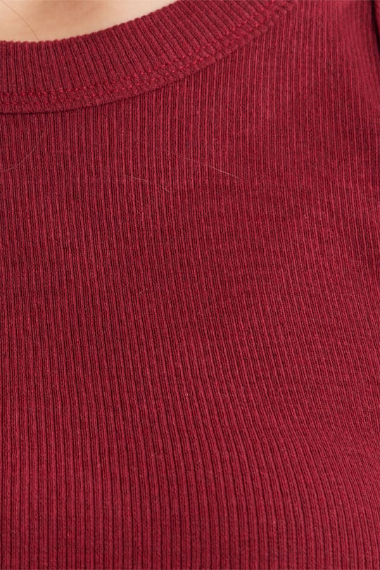 Kadın Slim Fit Dar Kesim Pamuklu Askılı Bisiklet Yaka Bordo Crop Atlet