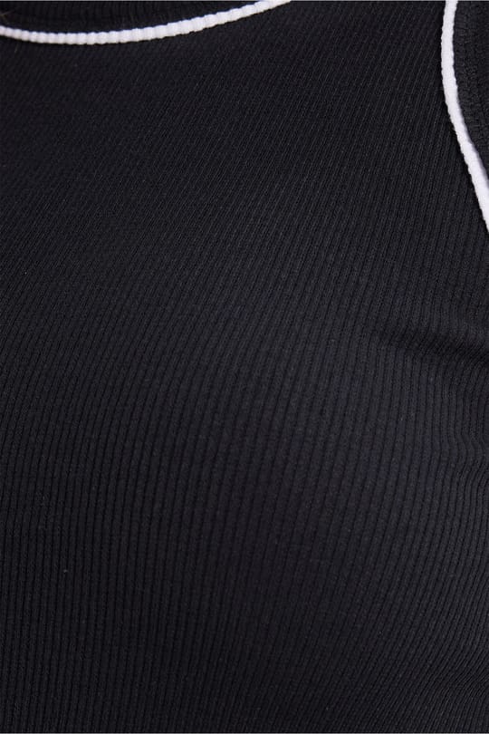 Kadın Slim Fit Dar Kesim Pamuklu Askılı Bisiklet Yaka Biyeli Siyah Crop Atlet