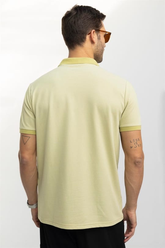 Erkek Regular Fit Rahat Kesim Pamuklu Düz Pike Yeşil Polo Yaka Tişört 