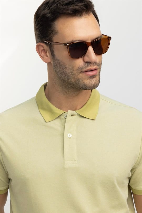 Erkek Regular Fit Rahat Kesim Pamuklu Düz Pike Yeşil Polo Yaka Tişört 