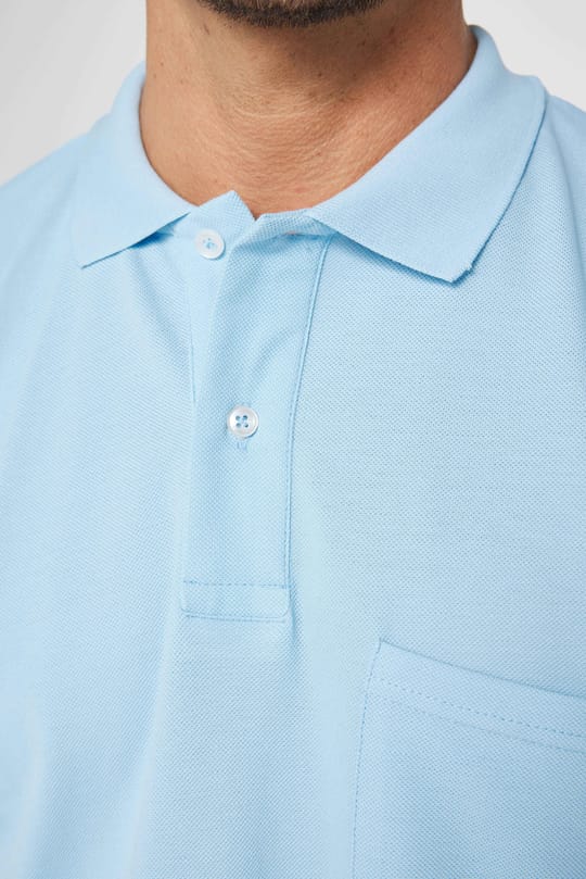 Erkek Regular Fit Klasik Kesim %100 Pamuk Düz Pike Mavi Polo Yaka Tişört