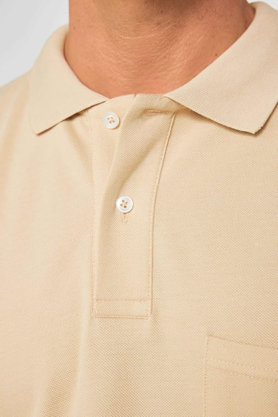 Erkek Regular Fit Klasik Kesim %100 Pamuk Düz Pike Krem Polo Yaka Tişört