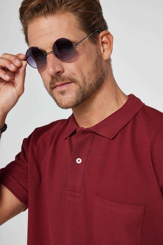 Erkek Regular Fit Klasik Kesim %100 Pamuk Düz Pike Bordo Polo Yaka Tişört