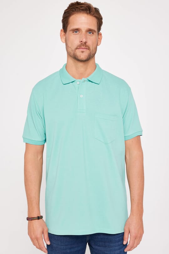 Erkek Regular Fit Klasik Kesim %100 Pamuk Düz Pike Mint Polo Yaka Tişört