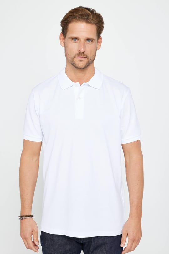 Erkek Polo Yaka Klasik Fit Düz Pamuklu Pike Beyaz Tişört