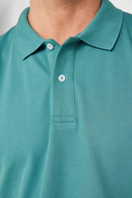 Erkek Regular Fit Rahat Kesim %100 Pamuk Düz Pike Yeşil Polo Yaka Tişört