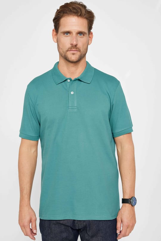 Erkek Regular Fit Rahat Kesim %100 Pamuk Düz Pike Yeşil Polo Yaka Tişört
