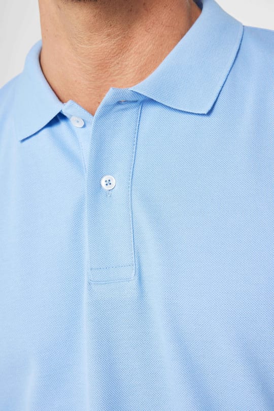 Erkek Regular Fit Rahat Kesim %100 Pamuk Düz Pike Mavi Polo Yaka Tişört