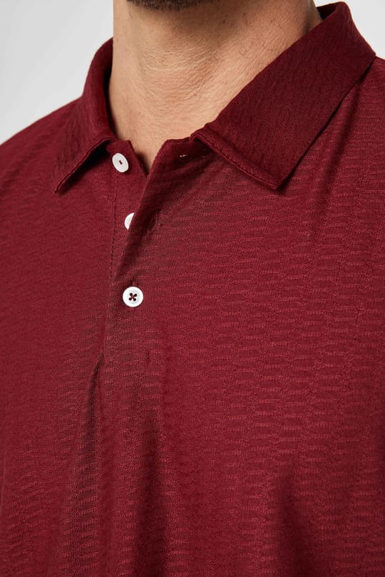 Erkek Regular Fit Rahat Kesim %100 Pamuk Jakarlı Bordo Polo Yaka Tişört