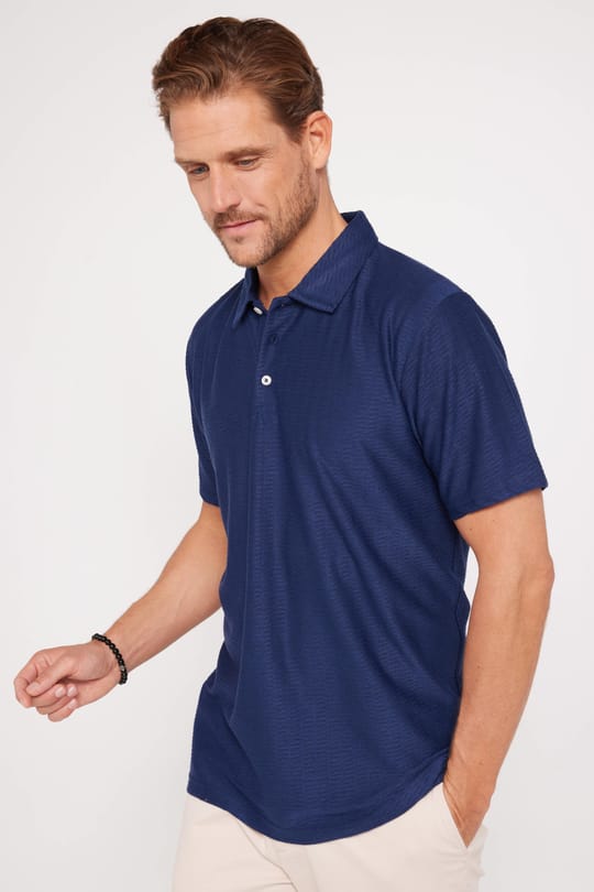 Erkek Regular Fit Rahat Kesim %100 Pamuk Jakarlı Lacivert Polo Yaka Tişört