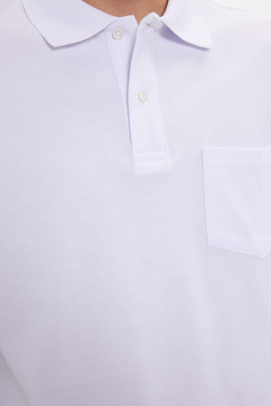 Erkek Regular Fit Klasik Kesim %100 Pamuk Düz Pike Cepli Beyaz Polo Yaka Tişört