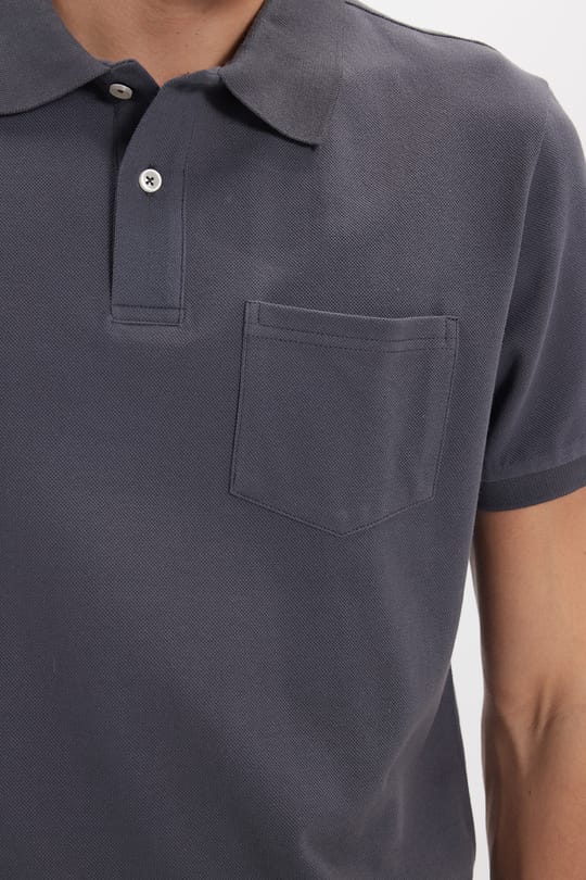 Erkek Regular Fit Klasik Kesim %100 Pamuk Düz Pike Cepli Gri Polo Yaka Tişört