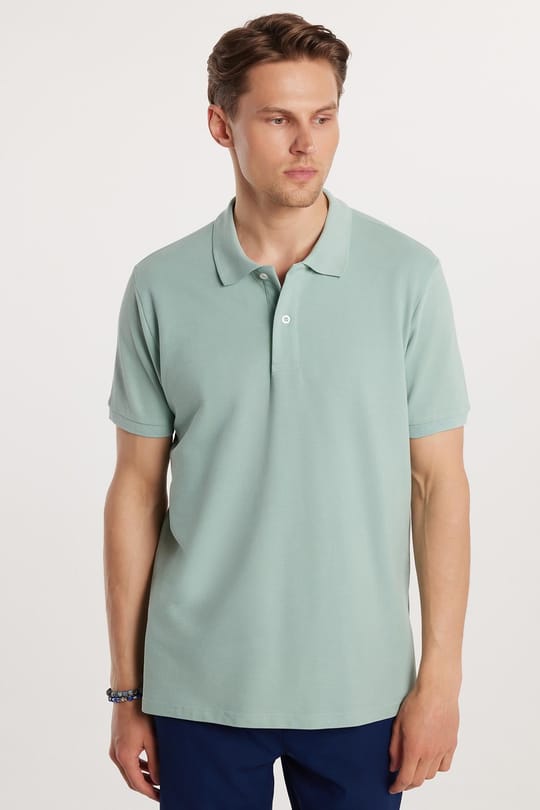 Erkek Regular Fit Klasik Kesim %100 Pamuk Düz Pike Mint Polo Yaka Tişört