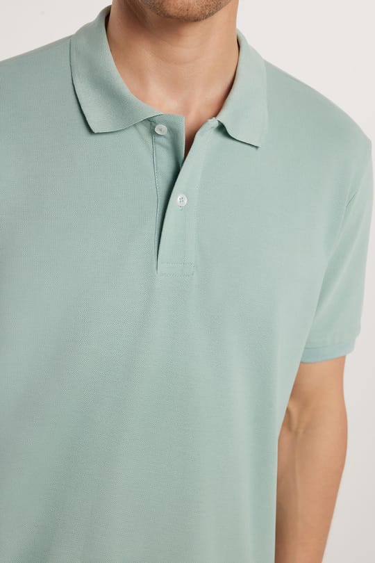 Erkek Regular Fit Klasik Kesim %100 Pamuk Düz Pike Mint Polo Yaka Tişört