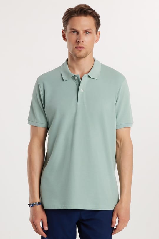 Erkek Regular Fit Klasik Kesim %100 Pamuk Düz Pike Mint Polo Yaka Tişört
