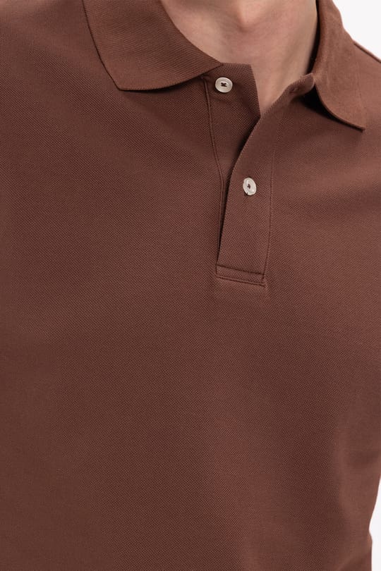 Erkek Regular Fit Klasik Kesim %100 Pamuk Düz Pike Kahverengi Polo Yaka Tişört