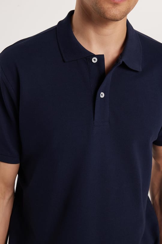 Erkek Regular Fit Rahat Kesim %100 Pamuk Düz Pike Lacivert Polo Yaka Tişört