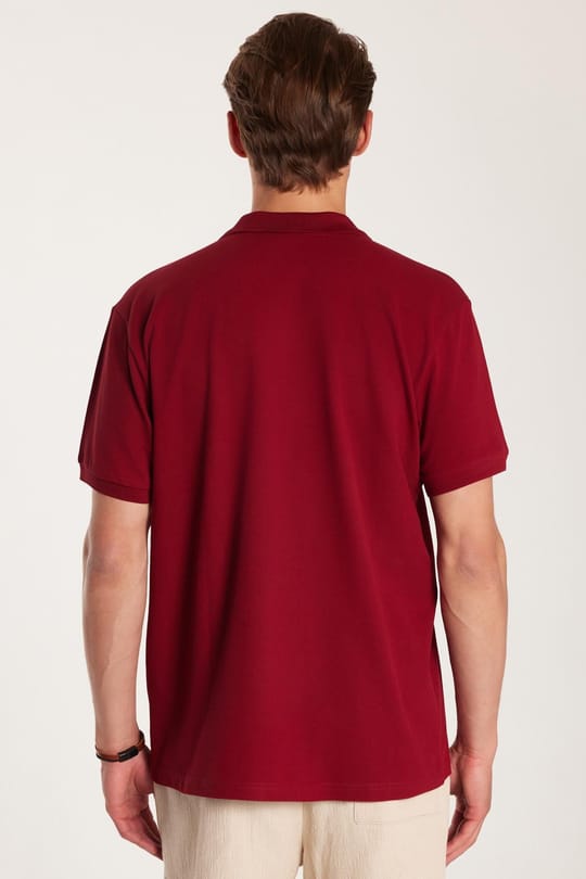 Erkek Regular Fit Rahat Kesim %100 Pamuk Düz Pike Bordo Polo Yaka Tişört