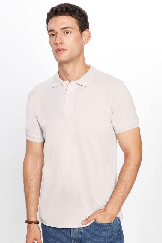 Erkek Regular Fit Rahat Kesim %100 Pamuk Düz Pike Gri Polo Yaka Tişört