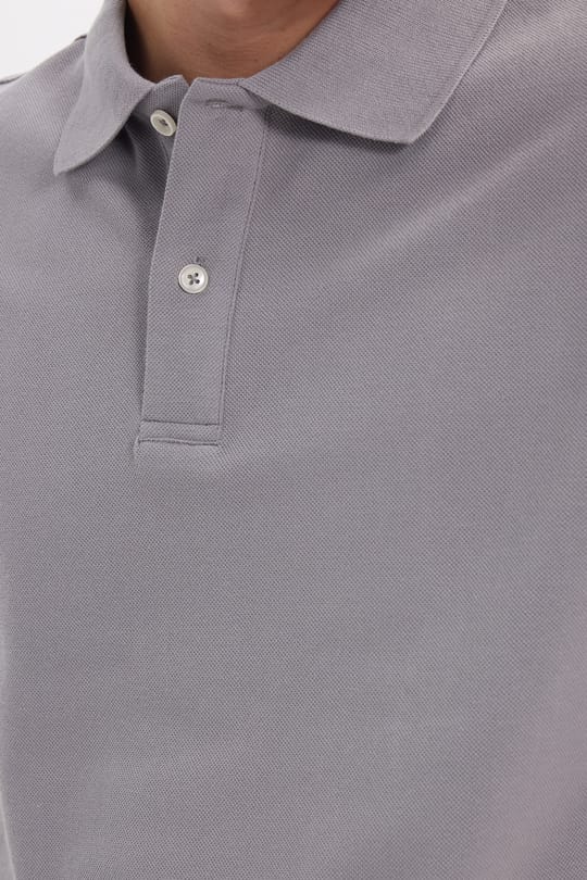 Erkek Regular Fit Rahat Kesim %100 Pamuk Düz Pike Gri Polo Yaka Tişört