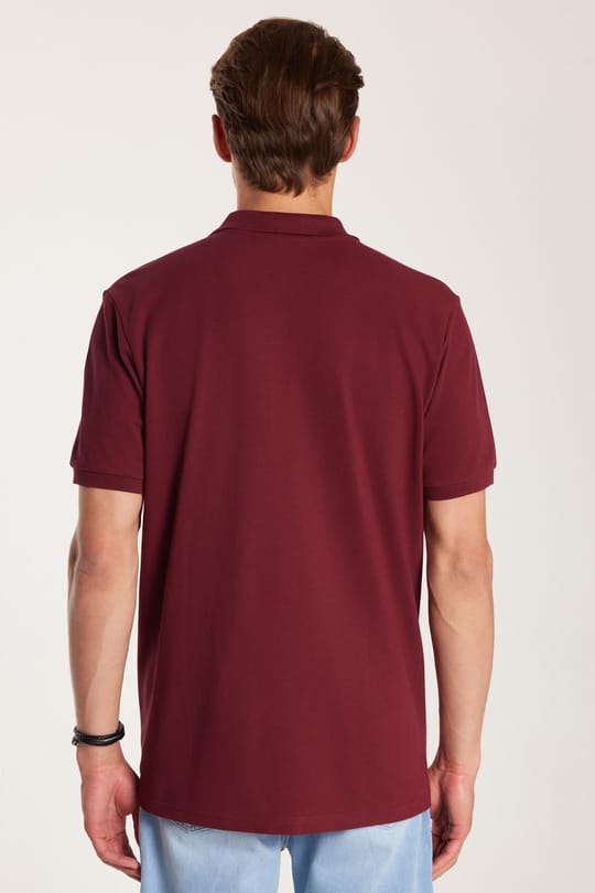 Erkek Regular Fit Rahat Kesim %100 Pamuk Düz Pike Bordo Polo Yaka Tişört