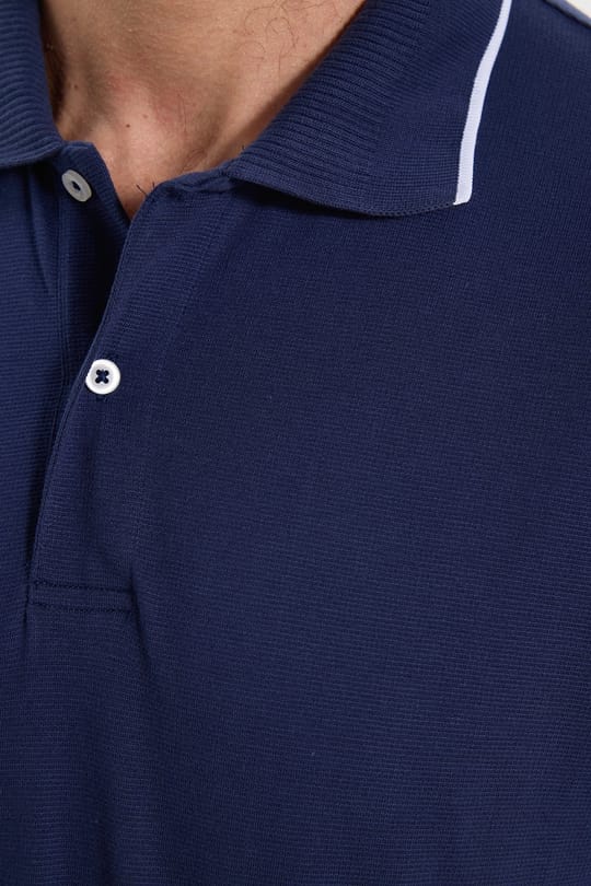 Erkek Regular Fit Rahat Kesim %100 Pamuk Düğmeli Lacivert Polo Yaka Sweatshirt
