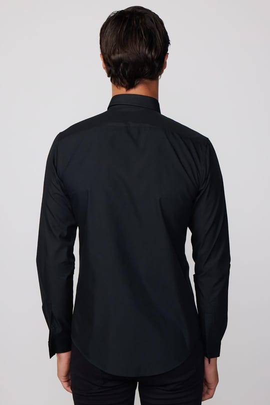 Slim Fit Uzun Kollu Pamuklu Kolay Ütü Erkek Siyah Gömlek