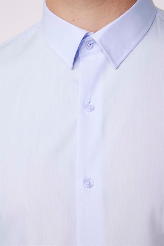 Slim Fit Uzun Kollu Pamuklu Kolay Ütü Erkek Mavi Gömlek