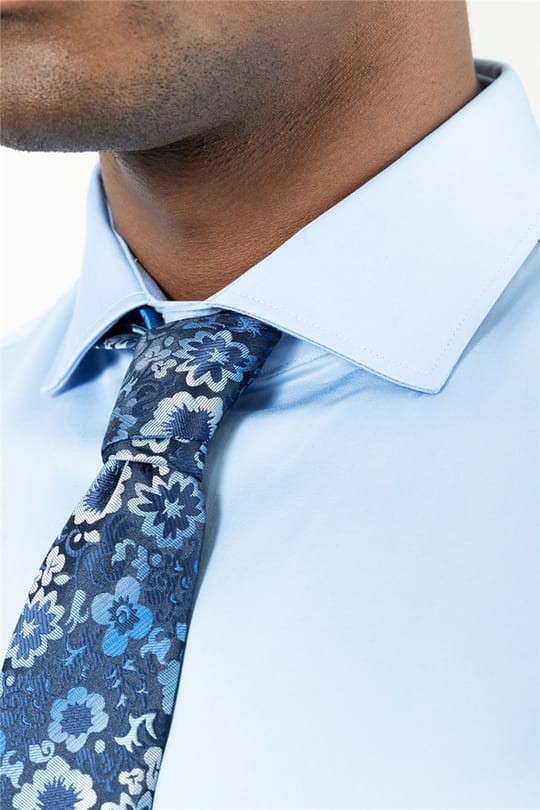 Slim Fit Uzun Kollu Pamuk Saten Erkek Mavi Gömlek