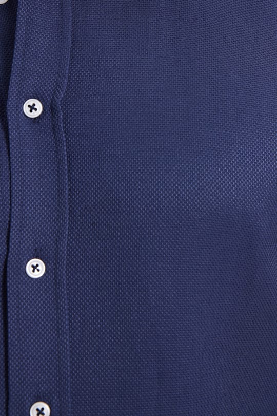 Modern Slim Fit Uzun Kollu Pamuklu Kolay Ütü Armürlü Erkek Lacivert Gömlek
