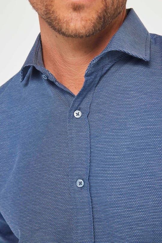 Erkek Slim Fit Dar Kesim Uzun Kollu Pamuklu Kolay Ütü Armürlü Lacivert Gömlek