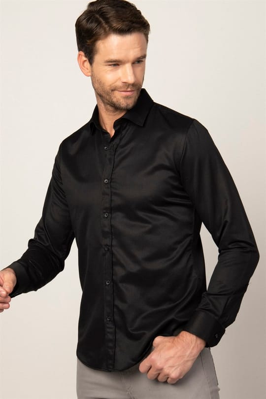 Slim Fit Dar Kesim Armürlü Erkek Gömlek