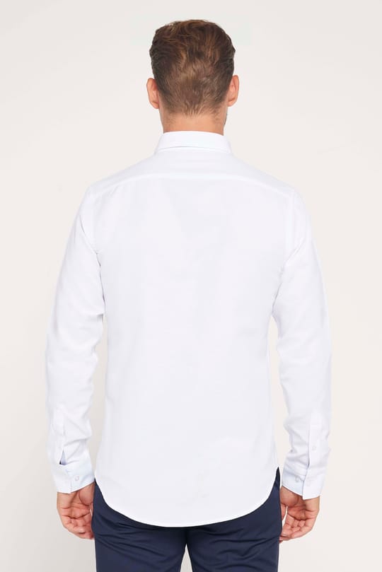 Slim Fit Uzun Kollu Düğmeli Yaka Pamuklu Kolay Ütü Düz Erkek Gömlek