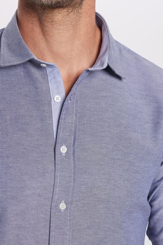 Erkek Slim Fit Dar Kesim Pamuklu Kolay Ütü Düğmeli Yaka Düz Mavi Gömlek