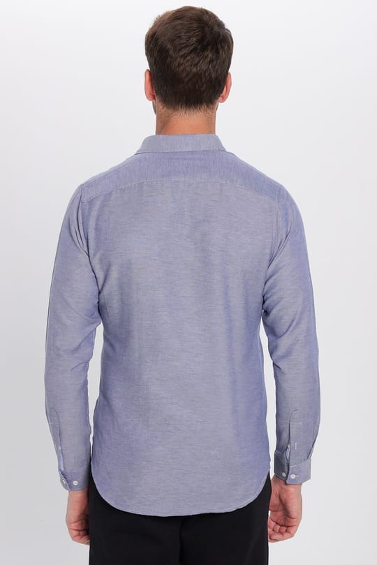 Erkek Slim Fit Dar Kesim Pamuklu Kolay Ütü Düğmeli Yaka Düz Mavi Gömlek