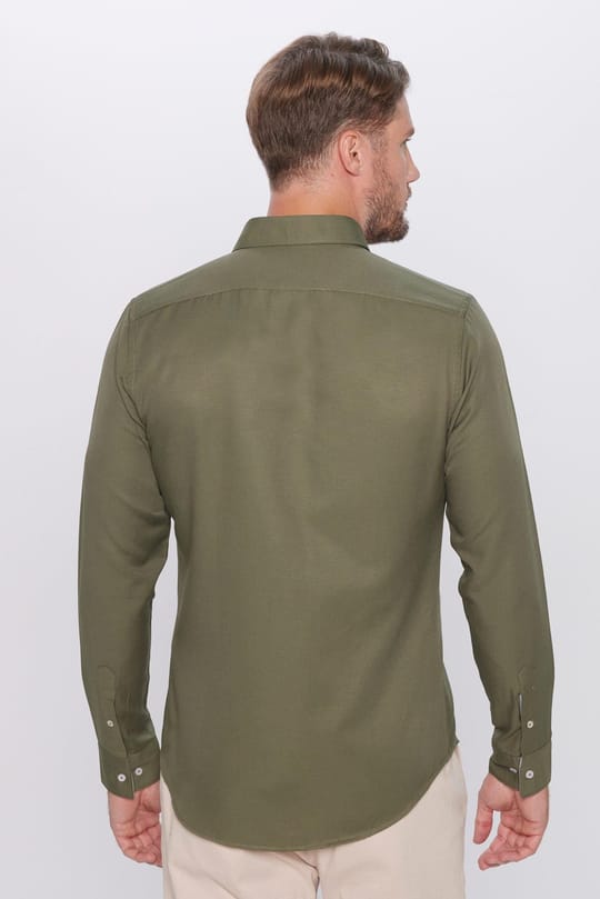 Slim Fit Uzun Kollu Düğmeli Yaka Pamuklu Kolay Ütü Düz Erkek Gömlek