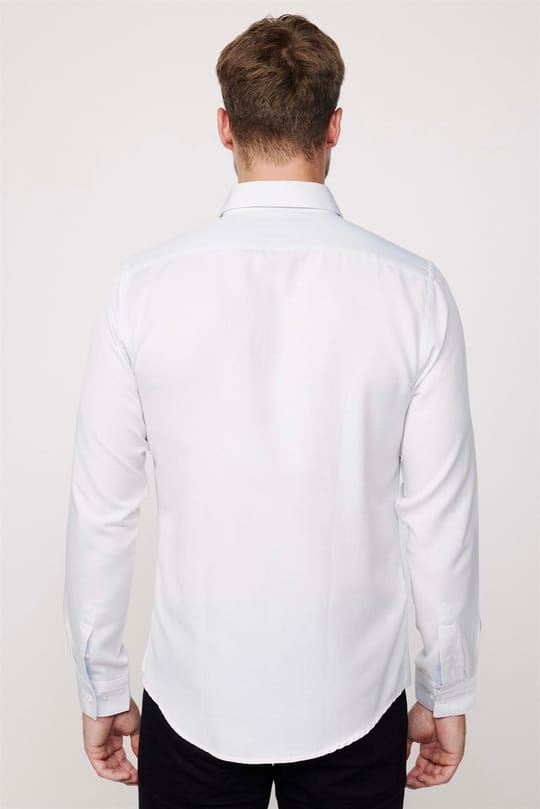 Slim Fit Uzun Kollu Düğmeli Yaka Pamuklu Kolay Ütü Düz Erkek Gömlek