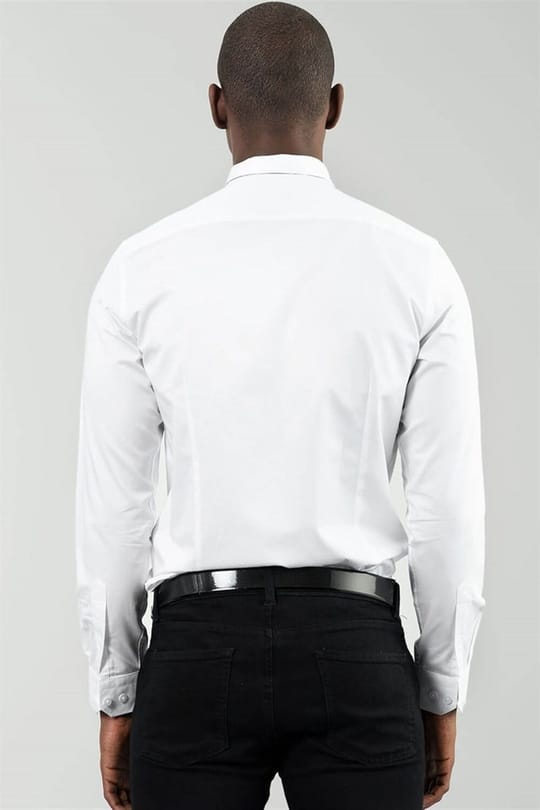 Slim Fit Uzun Kollu Düz İnce Pamuk Saten Erkek Beyaz Gömlek
