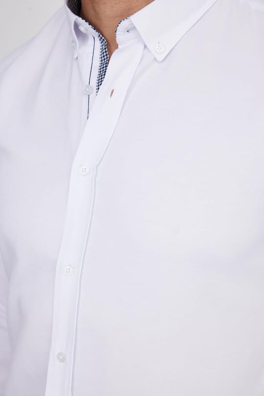 Slim Fit Uzun Kollu Düğmeli Yaka Pamuklu Kolay Ütü Düz Erkek Gömlek