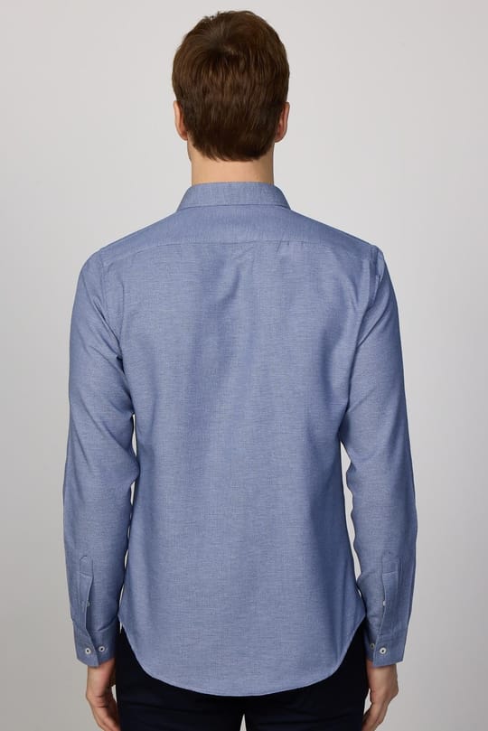 Slim Fit Uzun Kollu Düğmeli Yaka Pamuklu Kolay Ütü Düz Erkek Gömlek