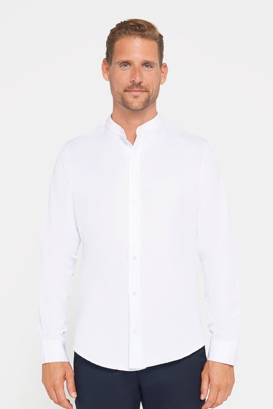 Erkek Slim Fit Dar Kesim Pamuklu Kolay Ütü Beyaz Hakim Yaka Gömlek